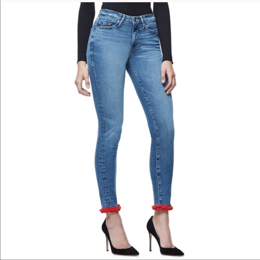 Good American- High Rise Pom Pom Crop Skinny Jeans - 6/28